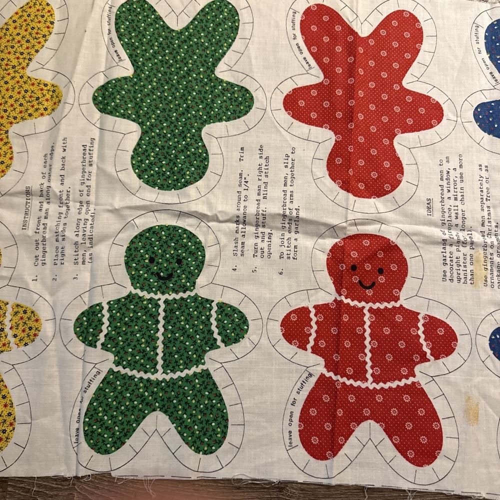 Vintage Cranston Print Works GINGERBREAD MEN Fabric Panel Christmas Decor - Picture 3 of 4